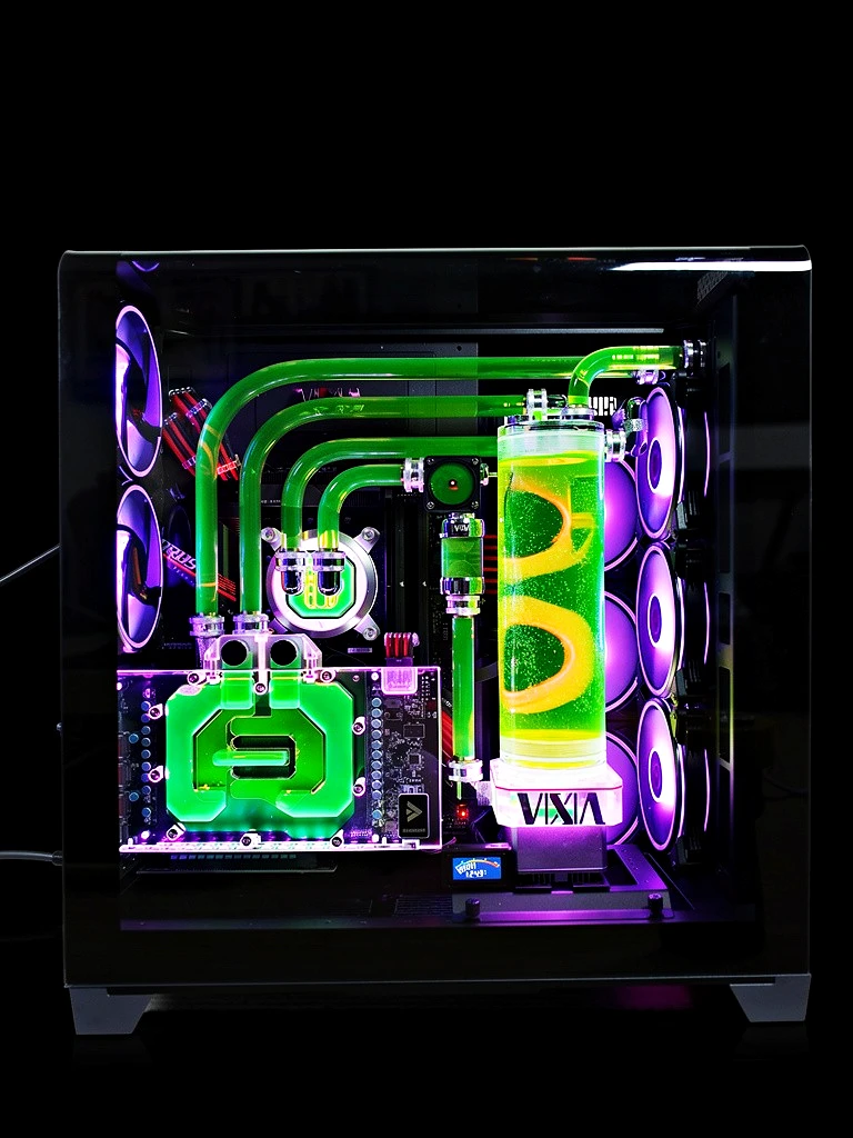 VIXIA VXD-100 black custom watercooled PC with green coolant