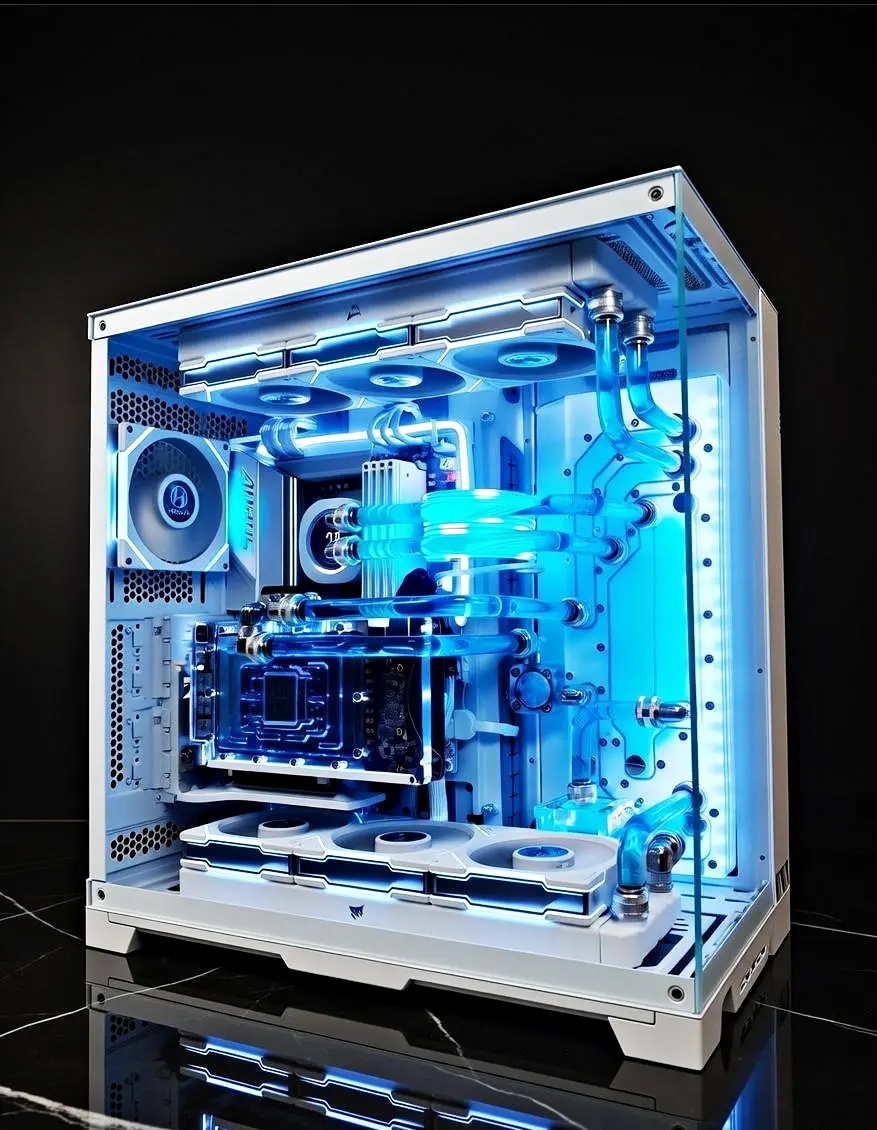 VIXIA VXD-110 white custom watercooled PC with blue coolant