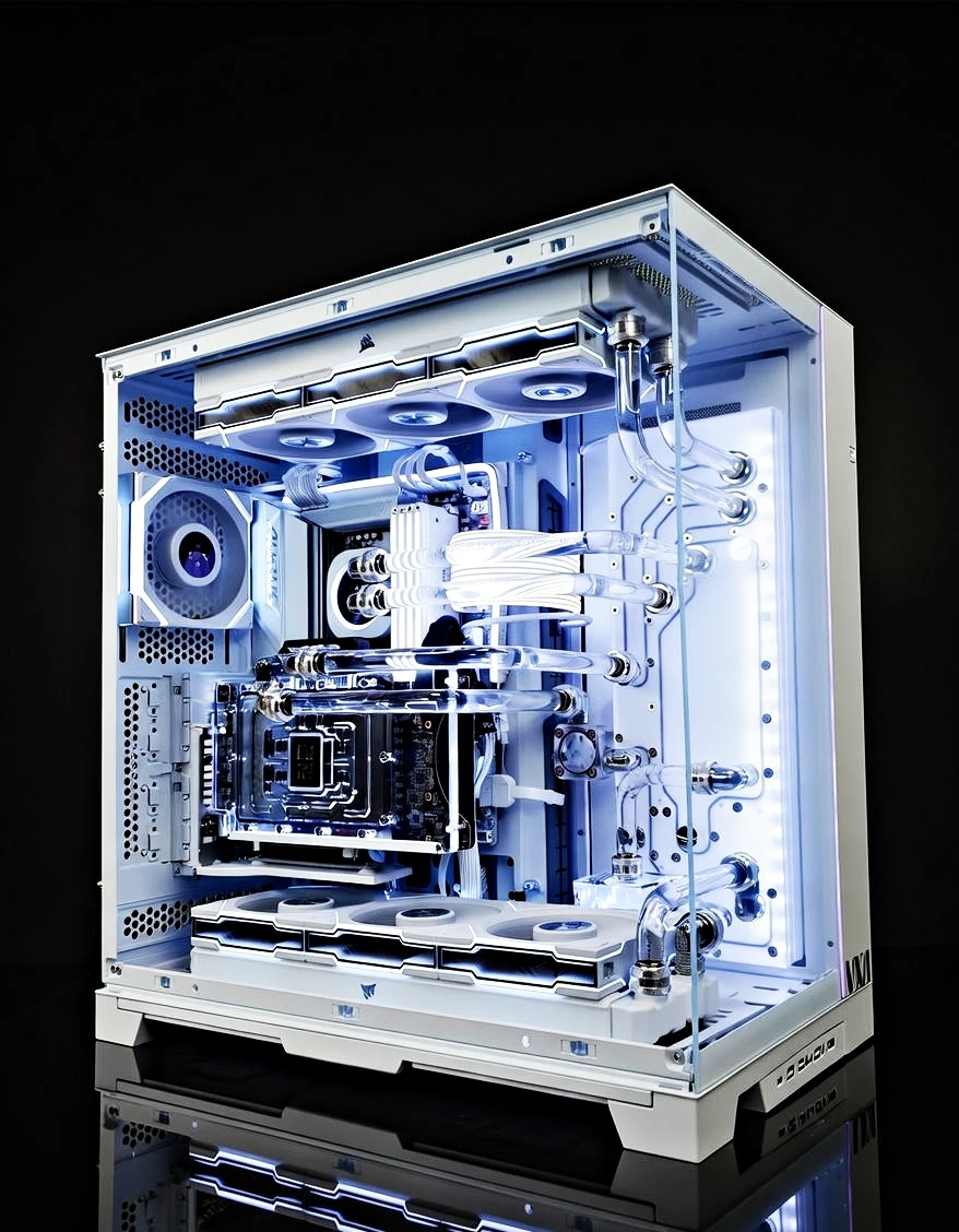 VIXIA VXD-110 white custom watercooled PC with clear coolant