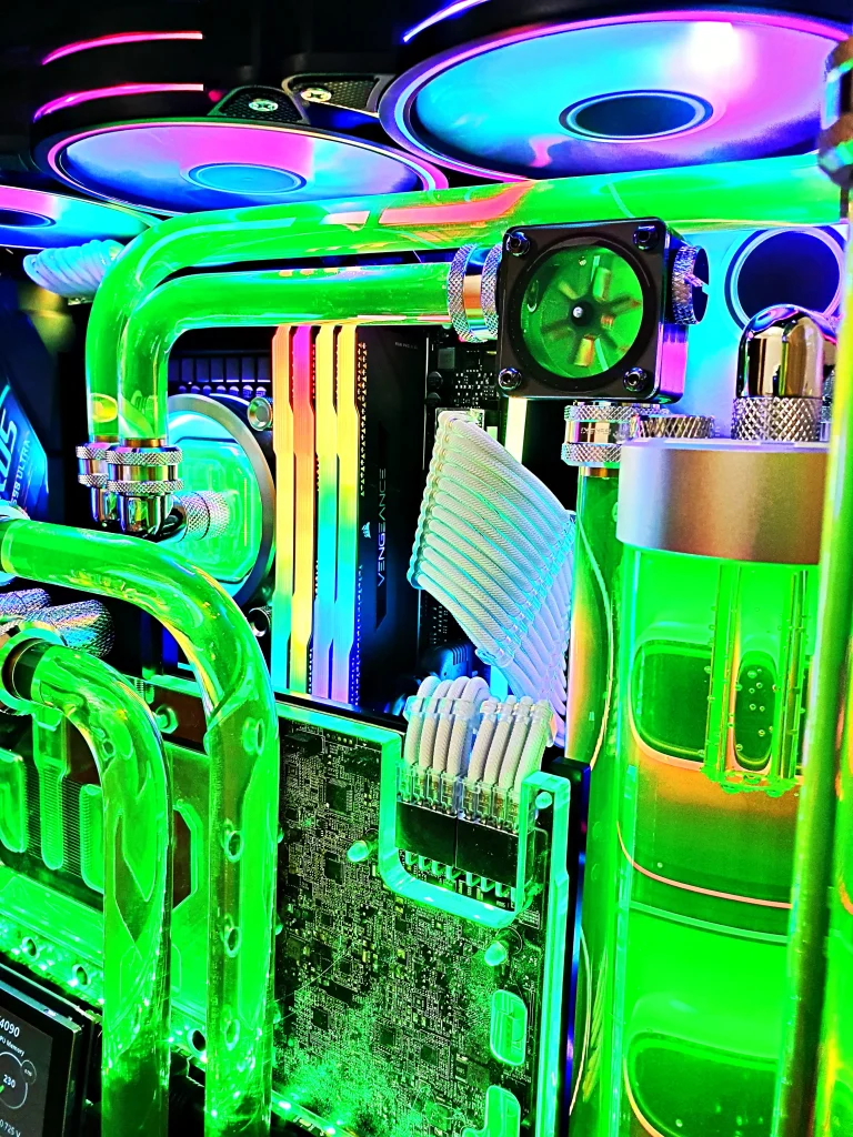 Close-up of the VIXIA VXD-60 hardline tubing with green coolant