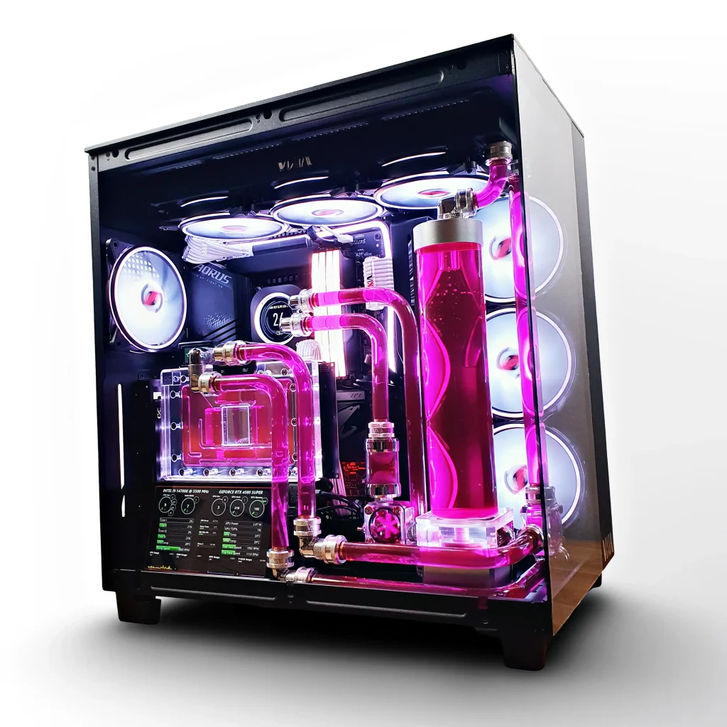 VIXIA VXD-80 black custom watercooled PC with pink coolant