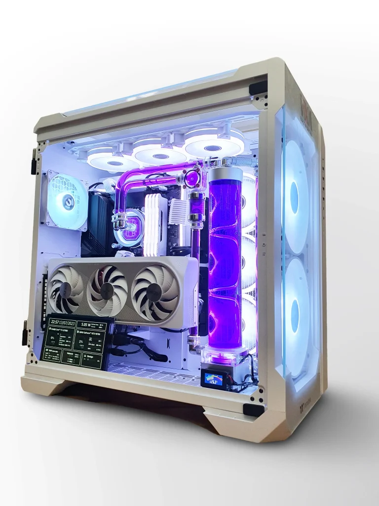 VIXIA VXS-100 white custom watercooled gaming PC in Thermaltake View 51 chassis with hardline liquid cooling